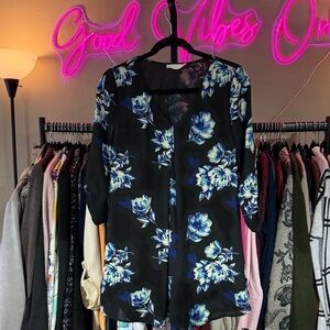 Lush Black and Blue Floral Mini Dress